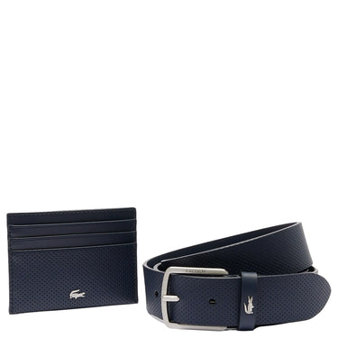 Lacoste Accessory Gift Set - Credit Card Holder 6cc and Leather Belt (Light Adriatic Blue, 95 cm)