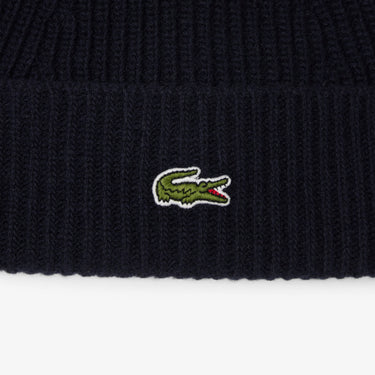 Lacoste Unisex Beanie - Bonnet en laine côtelée (bleu marine/farine)
