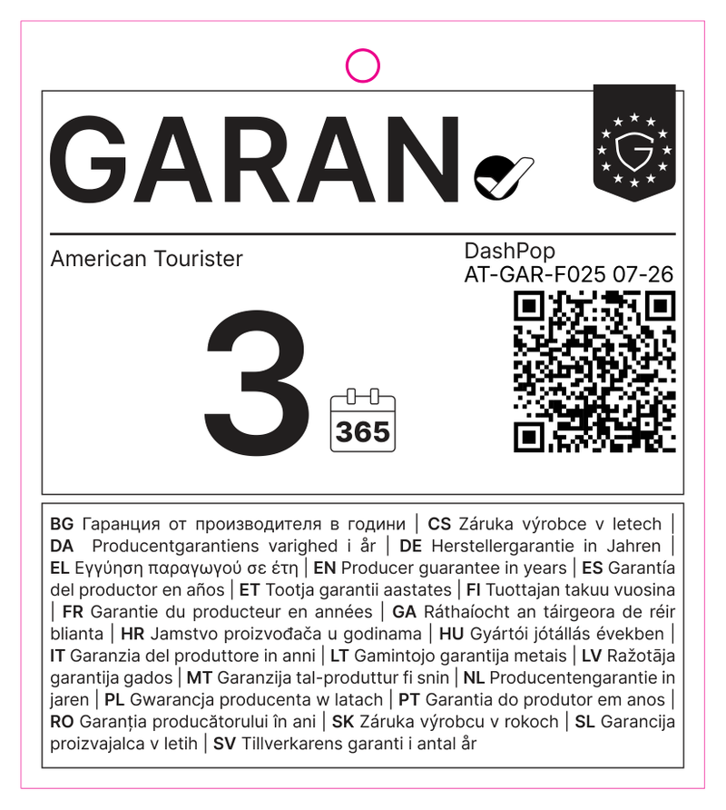 Etiqueta GARAN de la UE: garantía del productor en años: 3 – American Tourister