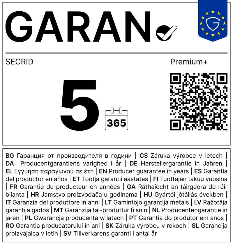 Etichetta GARAN UE: garanzia del produttore in anni: 5 – Secrid